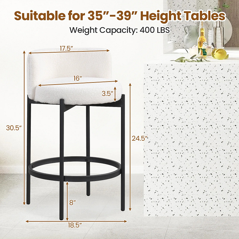 4pk costway boucle counter stools with curved backrest - 30'' x 18'' - white (model: kc58198wh-4 ) image 2