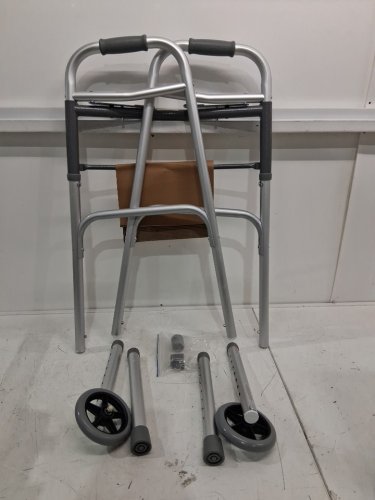 MEDLINE GUARDIAN ADJUSTABLE ALUMINUM 2-BUTTON FOLDING WALKER - 300LBS CAPACITY - GREY (MODEL: MDS86410W54H) image 3