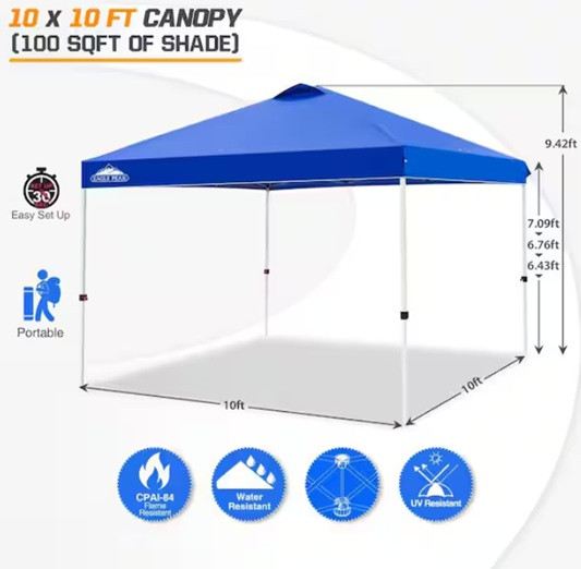 EAGLE PEAK Instant Pop-Up Outdoor Canopy Tent - 10FT x 10FT x 9.4FT - Blue/White (Model: E100EPT-02-AZ) image 2
