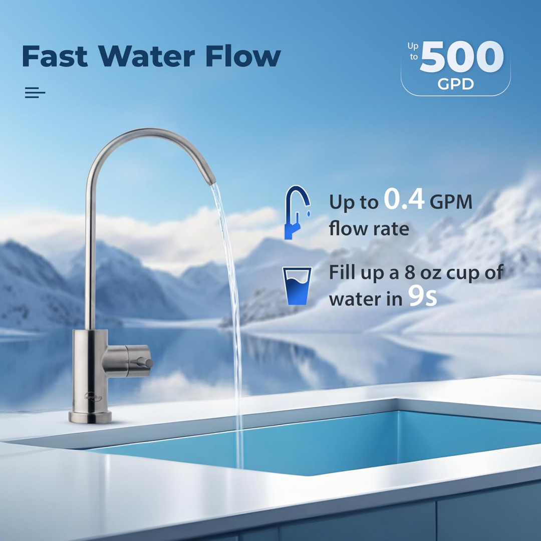 iSpring NSF Certified Tankless RO Reverse Osmosis Water Filtration System - 500 GPD Fast Flow with Natural pH Alkaline Remineralization - Brushed Nickel Faucet (model: RO500AK-BN) image 2