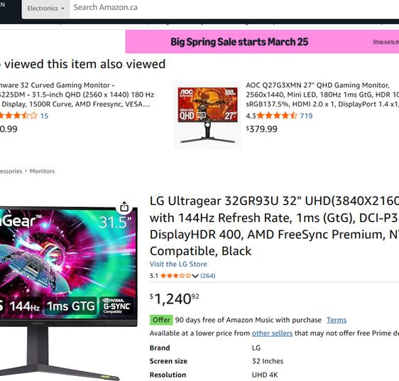 LG Ultragear 32" UHD(3840X2160) 4K Gaming Monitor with 144Hz Refresh Rate, 1ms (GtG), VESA DisplayHDR 400, AMD FreeSync Premium and NVIDIA G-SYNC Compatible - Black (model: 32GR93U) image 2