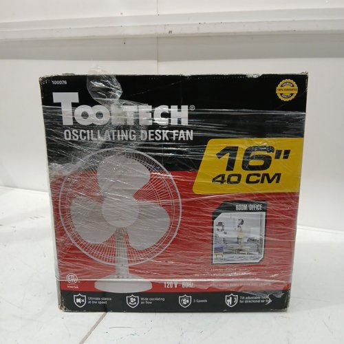TOOLTECH 3-SPEED INDOOR OSCILLATING DESK FAN - 16" - WHITE (MODEL: 100076) image 2