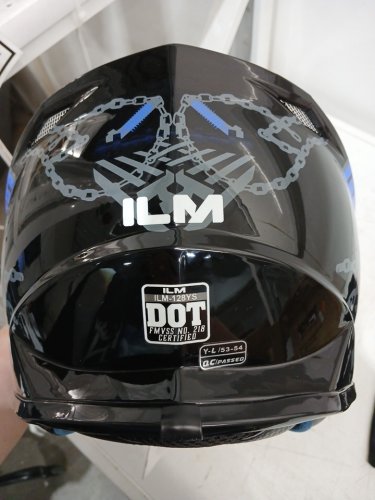 ILM Kid's dirt bike full face motorcycle helmet, DOT approved - youth large - black/blue (model: ilm-128s) image 2