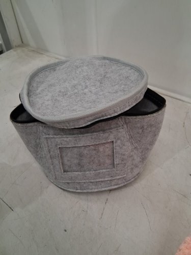 felt china and dinnerware storage container with Round Felt Separator Dividers, designed to safely organize, pack, and protect porcelain plates during storage, moves, or travel - 9" x 5" storage container - 7"Felt Separator Dividers -light grey/black image 2