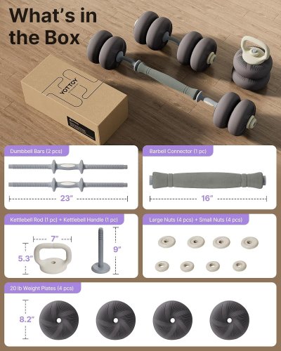 YOTTOY 4-in-1 Adjustable soft plate dumbbell & kettlebell set - 40lbs total - grey/white image 2