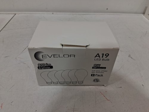 6PK EVELOR A19 LED LIGHT BULBS - 9W, 800 LM, 2700 K, E26 BASE, NON-DIMMABLE - SOFT WHITE (STYLE: A19) image 2