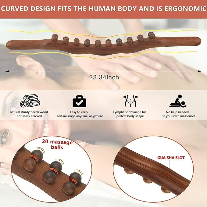 WOODEN THERAPY MASSAGER FOR MULTI-PURPOSE - 23" - 20 BEADS - DARK BROWN image 2