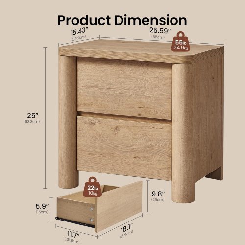 ModernMate Nightstand with 2 Drawers - 25" x 25.5" - Brown (Model: XRJ-CTG0102-NW image 2