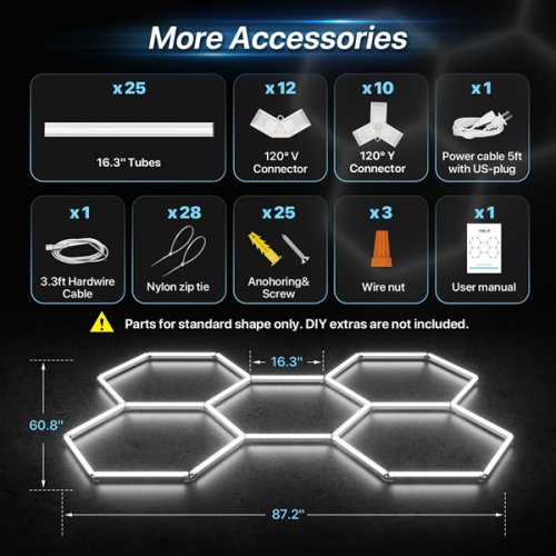 25pc hyperlite gen 2 hexagon led lights - 168w 16800LM 6500k - white (model: ‎HP-HB-BN) image 3