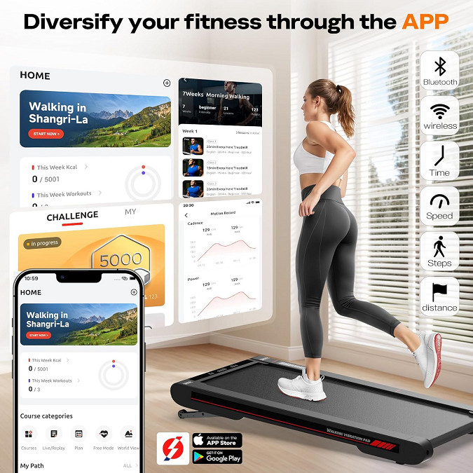 Sperax 4-In-1 Walking Treadmill with Incline - Vibration Pad With Remote Control and APP - Black/Red (Model: RM-02) image 4