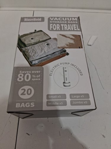 20pk BlazeHold Vacuum Bags for Travel/storage with USB Rechargeable Electric Pump - 34"/31"/28"/25" 5 of each size - grey/clear image 2