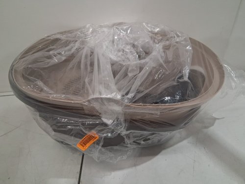 Amazon Basics No-Mess Enclosed Hooded Cat Litter Box - 21" x 16" - Grey/biege image 2