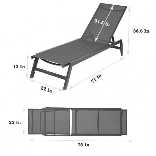 Costway 6-Position Adjustable Chaise Lounge Chair - 330lbs capacity - grey (model:NP10502GR) image 2
