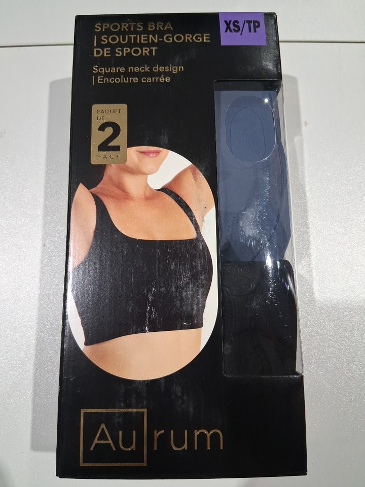 2pk women's aurum square neck moisture wicking performance sport bra - extra small - black/grey - (style: 1991310) image 3