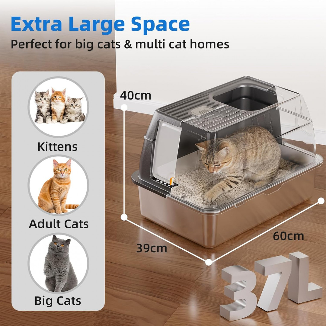 CAT TENTIZON STAINLESS STEEL LITTER BOX WITH LID, SCOOP & PEDAL - 37L capacity - BLACK/STAINLESS STEEL (model: CAT-LB-7) image 2