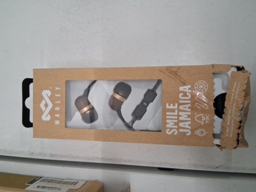 House of Marley Smile Jamaica Wired In-Ear Headphones with Mic, 3.5mm Jack - Wood/Brass - (Model: EM-JE041-BA) image 2