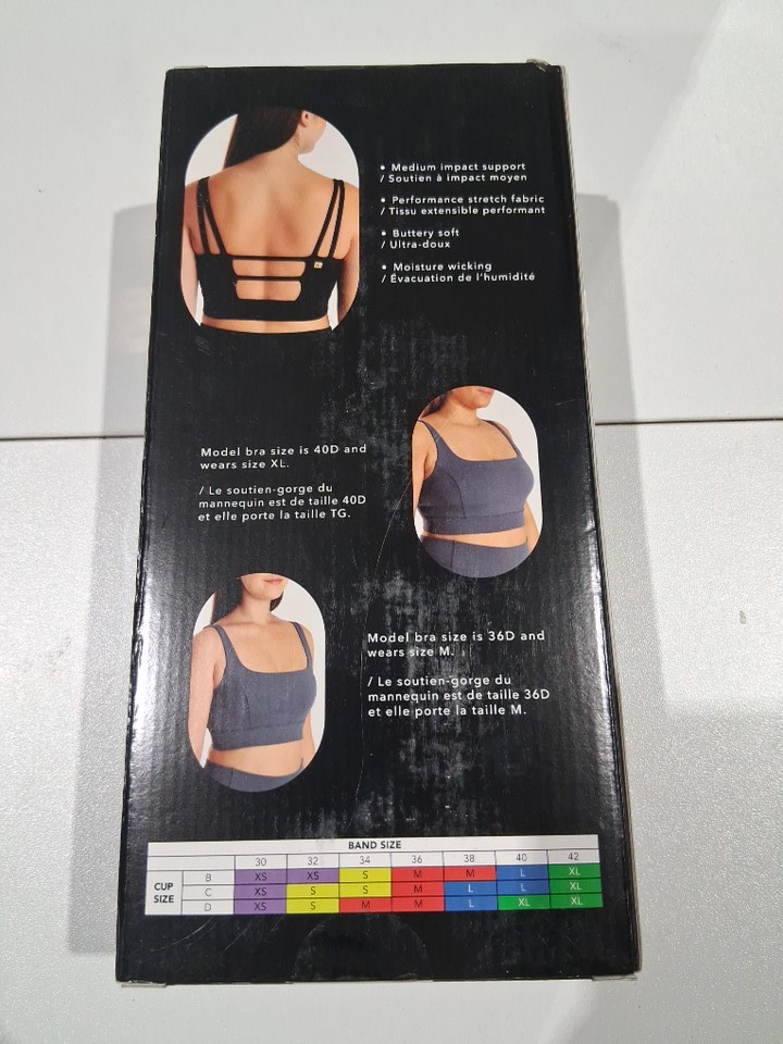 2pk women's aurum square neck moisture wicking performance sport bra - small - black/grey - (style: 1991311) image 4