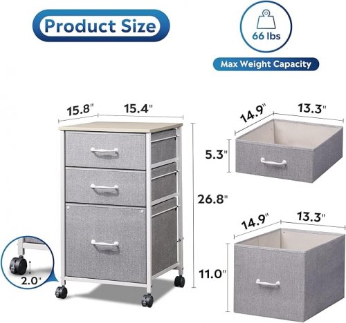 DEVAISE 3-tier Mobile File Cabinet with 3 Drawers - black (Model: AHDG041) image 2