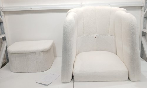 2PC Upholstered Boucle Barrel Accent Chair with Slide Under Ottoman - White (Model: LC1-10004-US-111-C042-1) image 3