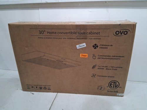 ovo under cabinet rang hood vent with 3 speed exhaust fan & push button - 30" - 4000k cool lights - stainless steel (model: ov-1006r) image 2
