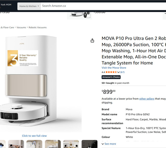 MOVA P10 Pro Ultra Gen 2 Robot Vacuum and Mop - 26000Pa Suction, 100°C Hot Water Auto Mop Washing, 1-Hour Hot Air Drying, All-in-One Dock - White - (Model: RLP55SE) image 2