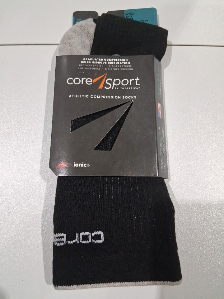 Unisex core sport by therafirm athletic compression socks - 20-30mmhg - medium (8"-10" ankle/12"-17.5" calf) - grey/black - (style: 87722) image 3