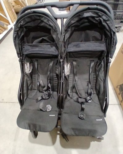 Mompush Lithe X2 easy fold lightweight double stroller with recline & rain cover for newborns & toddlers - Black (Model: S3101-ND) image 4