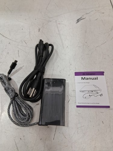 lhysfiy slim fast charging ac power adapter with braided cord for various laptops  - 65w - black/grey image 2