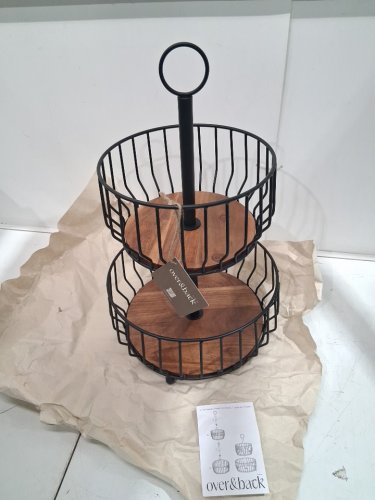 over & back 2-tier wire metal fruit basket - black/acacia wood (model : 1986459) image 3