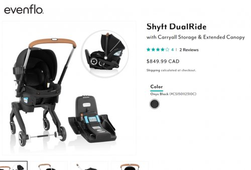 evenflo gold 2-IN-1 shyft dualride sensorsafe Carryall Storage car seat & stroller combo - 35lbS max weight - onyx / black - (model: 37312310c) image 2
