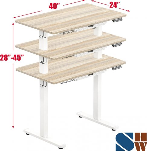 SHW adjustable height electric standing desk with drawer - 40" - maple/white (model: od-91a#by13) image 2