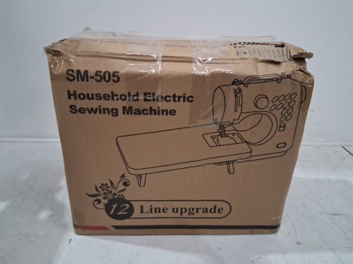 MINI ELECTRIC PORTABLE SEWING MACHINE WITH 12 STITCHES, LED LIGHT, ACCESSORIES & TABLE EXTENSION - WHITE/BLUE (MODEL: SM-505) image 2