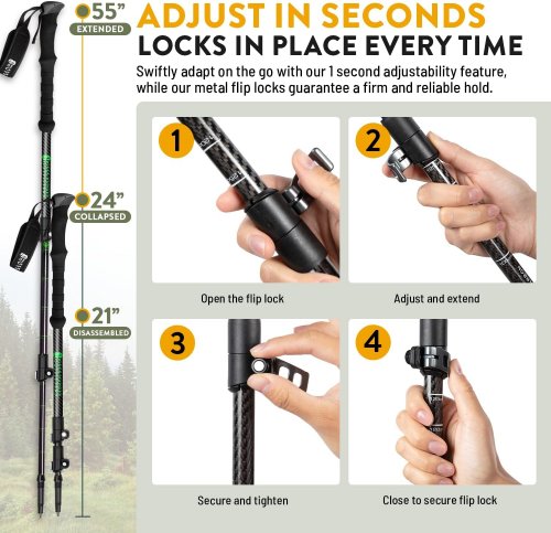 Hiker Hunger Outfitters Lightweight Collapsible Carbon Fiber Trekking Poles - 21" to 55" - Blue image 2