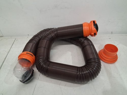 CAMCO RHINOFLEX RV SEWER HOSE KIT WITH SWIVEL FITTING & TRANSLUCENT ELBOW WITH 4-IN-1 DUMP STATION FITTING - 15FT - BLACK/ORANGE (MODEL: 39770) image 3
