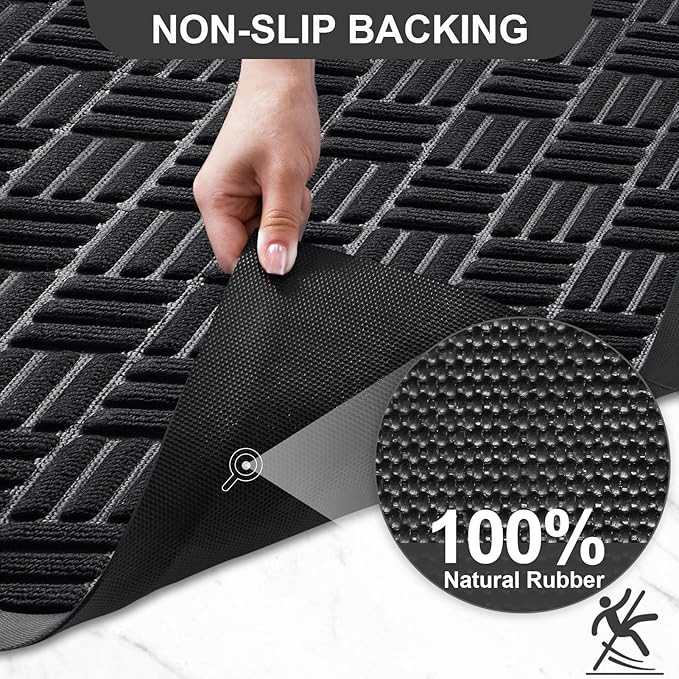 Mibao Heavy Duty Indoor & Outdoor Front Door Mat - 35.5" x 24" - Black Crosshatch (Model: CA-MBCR013MBK) image 3
