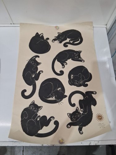 custom-made printed cat position art on parchment - 30'' x 24'' - sleeping cats by mark 2025 image 2