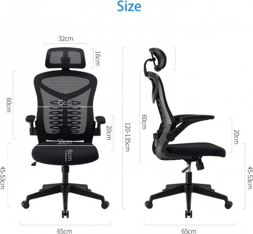 Magic Life neo Adjustable ergonomic mesh back office Desk Chair with Flip-up Armrests & Movable Headrest - 47.2"-53.1" - 330lb max - black (model: 7720-black) image 2