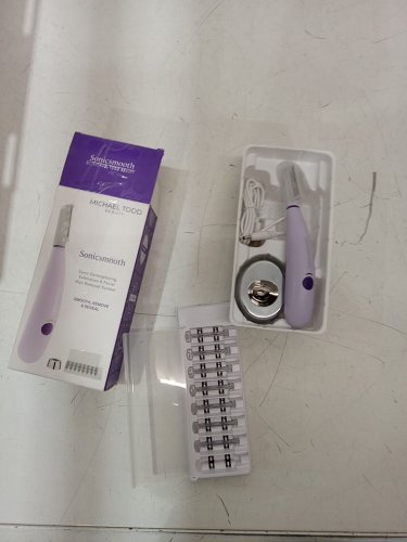 Michael Todd Beauty 2-in-1 SONIC Technology Dermaplaning  facial hair removal Tool with charging base  - purple image 2