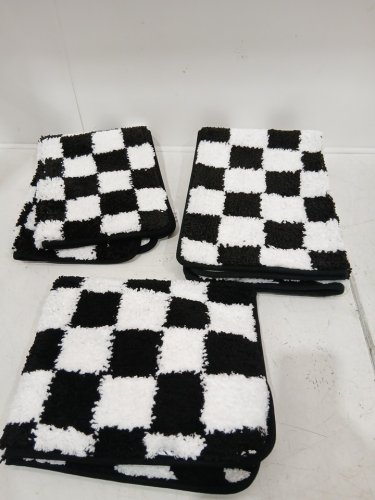 3PC Uphome Non-Slip Washable Bathroom Rugs Sets - BLACK/WHITE image 3