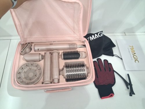 9PC 7magic high speed hair dryer brush WITH BAG and 6 in 1 styler - 110 volts - 1200 watts - Champagne Gold - (MODEL: TD-2301) image 4