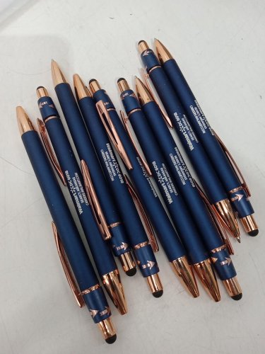 9PK COMPANY BRANDED BLACK INK PENS WITH SPINNING FIDGET TOP PIECE - BLUE/GOLD image 4