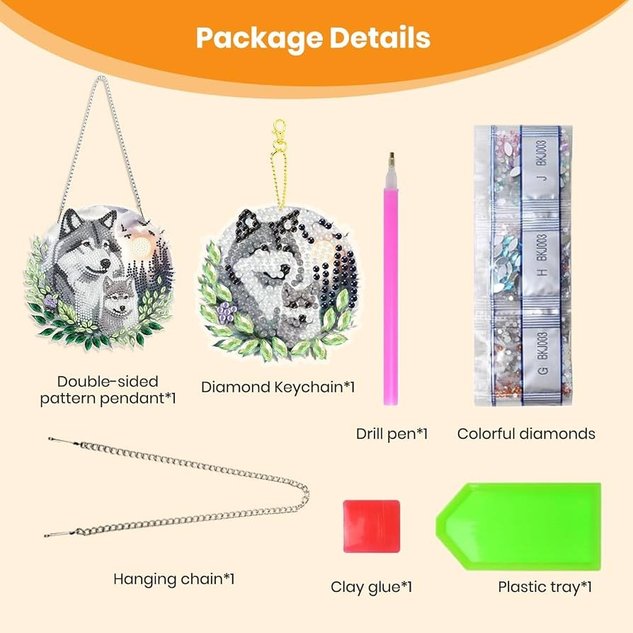 2PC  TLIOBLO Hanging WOLVES Diamond Art and Key Chain Pendant (model: tzt) image 2