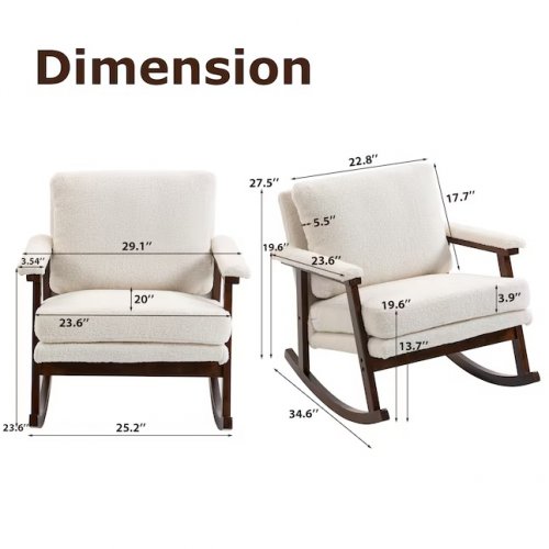Mid-Century Modern Accent Rocking Chair - 27.5" x 22.8" - 250lbs cap - White/Brown (Model: W2530P418996) image 2