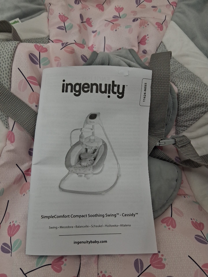 INGENUITY SIMPLECOMFORT compact washable CRADLING PLUG-IN SWING WITH SOOTHING VIBRATIONS, white noise & music - CASSIDY Pink (MODEL: 11624) image 6