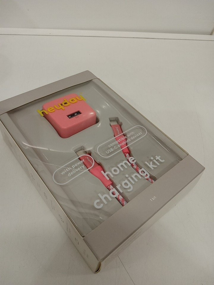 2pc heyday DUAL Port USB-A and USB-C home charging kit with 6ft USB-C to USB-C cable - pink image 2