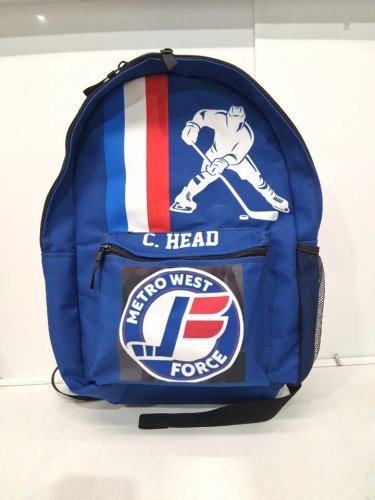 Metro West Force Kids Hockey Backpack with custom name "C. HEAD" - BLUE image 2