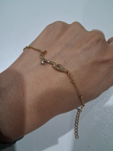 cubic zirconia "حُبّ/love" pendant/charm beaded chain bracelet- 6.5" - 7.5"/1" pendant - gold image 4