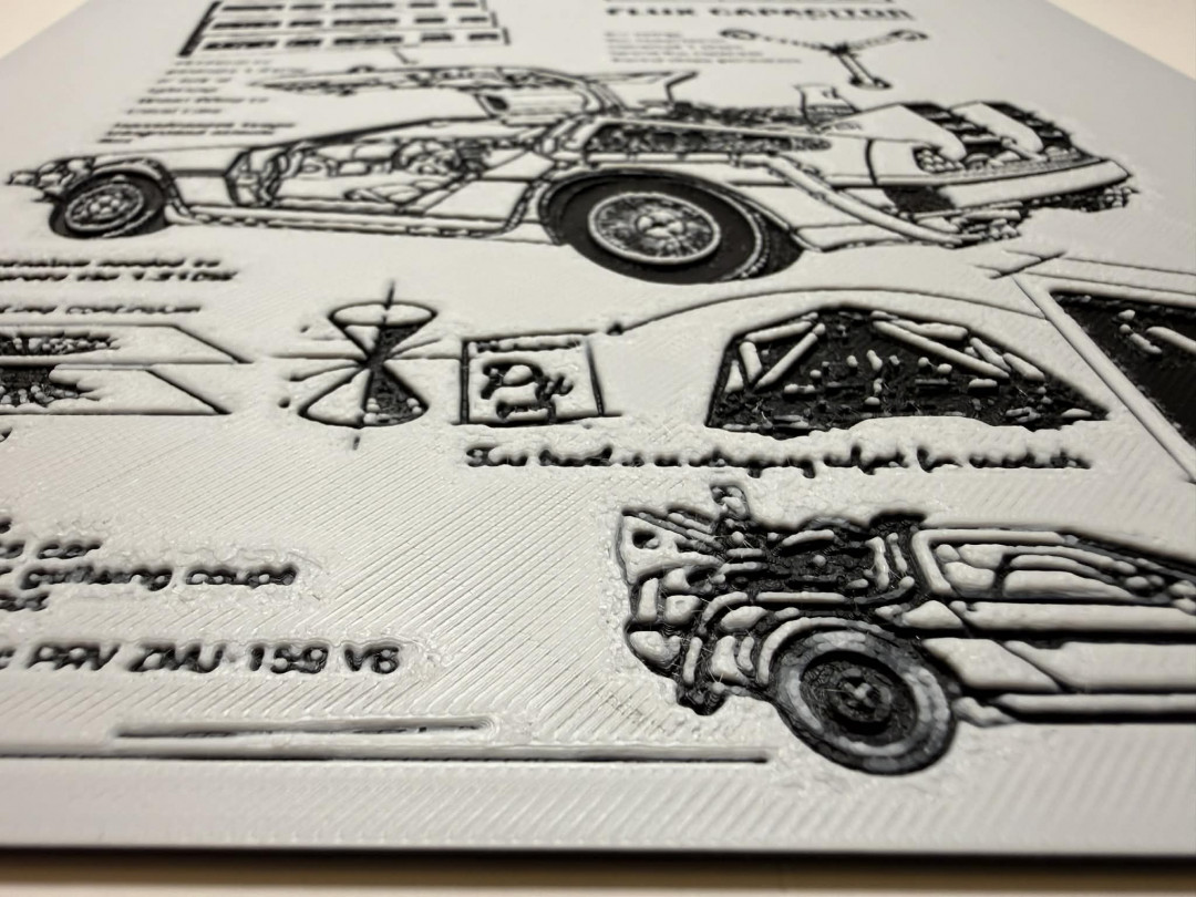 8"x8" 3D Printed - DeLorean schematics from Back to the Future- Textured Photo image 2