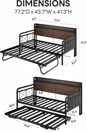 LIKIMIO Daybed with Trundle Bed and Storage Headboard with Charging Station - Twin - White image 2