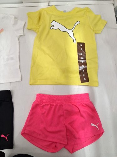 4 assorted girl's puma clothes - 2 SHIRTS,  2 SHORTS - xxs (2/3) - white/yellow/pink/black image 4